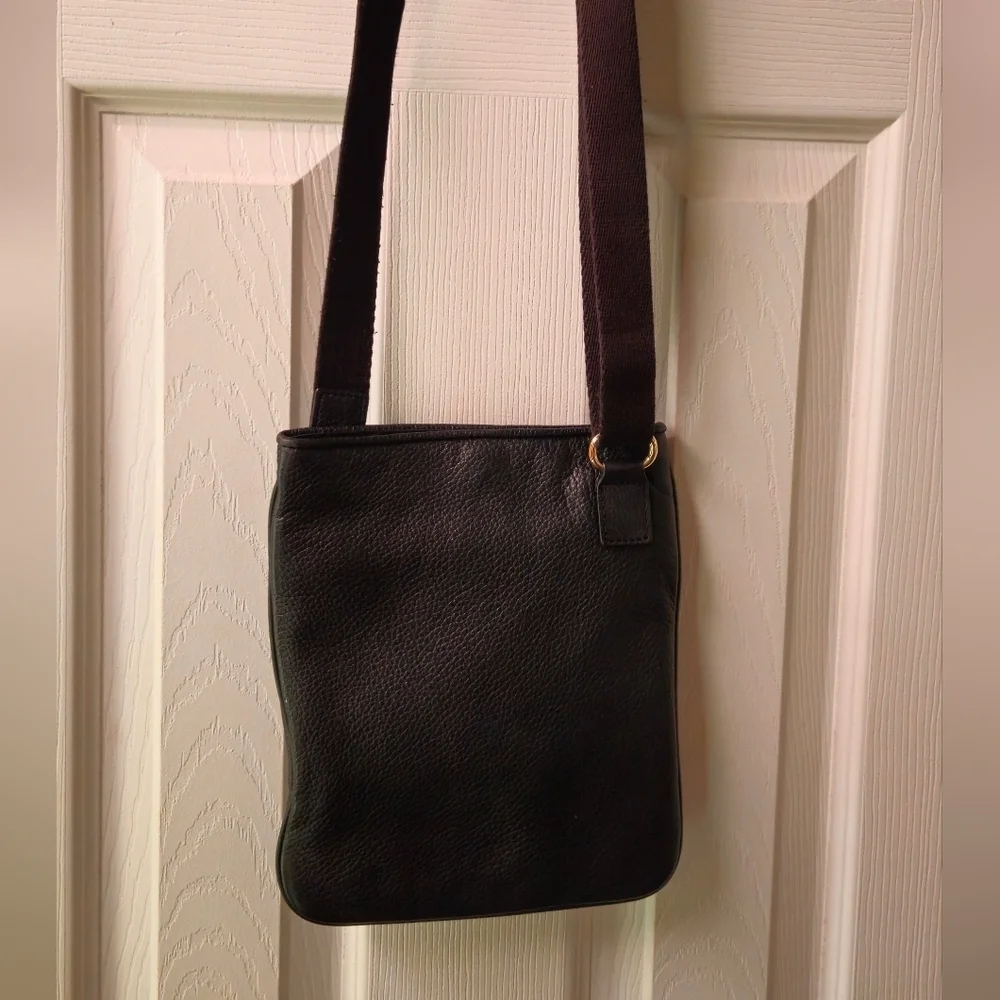 Michael Kors Fulton Black Pebble Leather Crossbody Bag with Gold Metal MK Logo